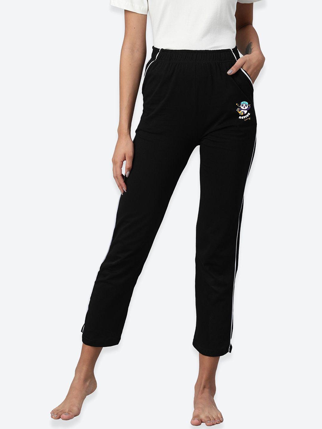 not yet by us women black solid pure cotton lounge pants