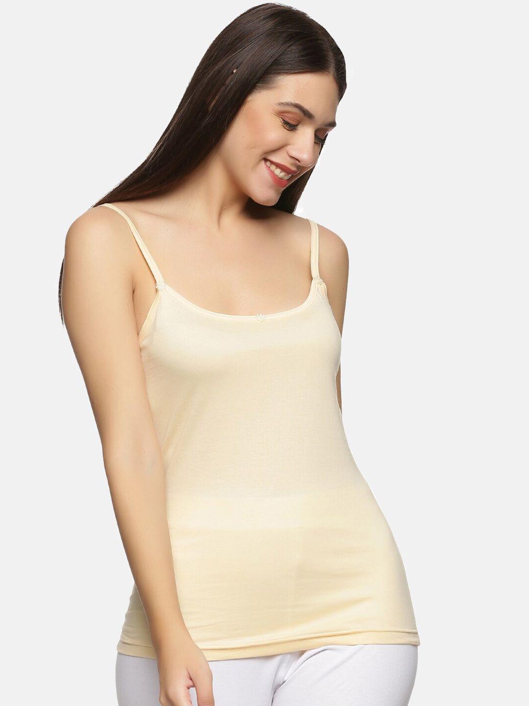not yet by us women cream-coloured solid knitted cotton camisoles