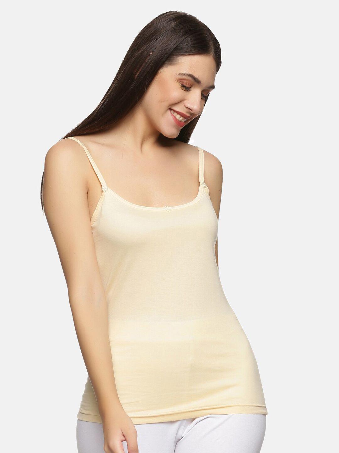 not yet by us women cream solid cotton adjustable strap camisoles