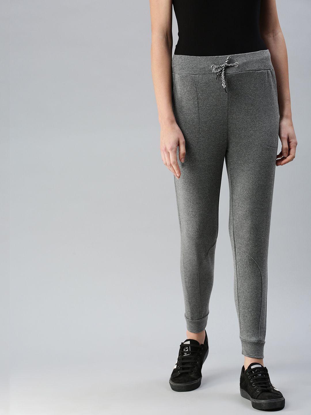 not yet by us women grey melange solid slim fit sports joggers