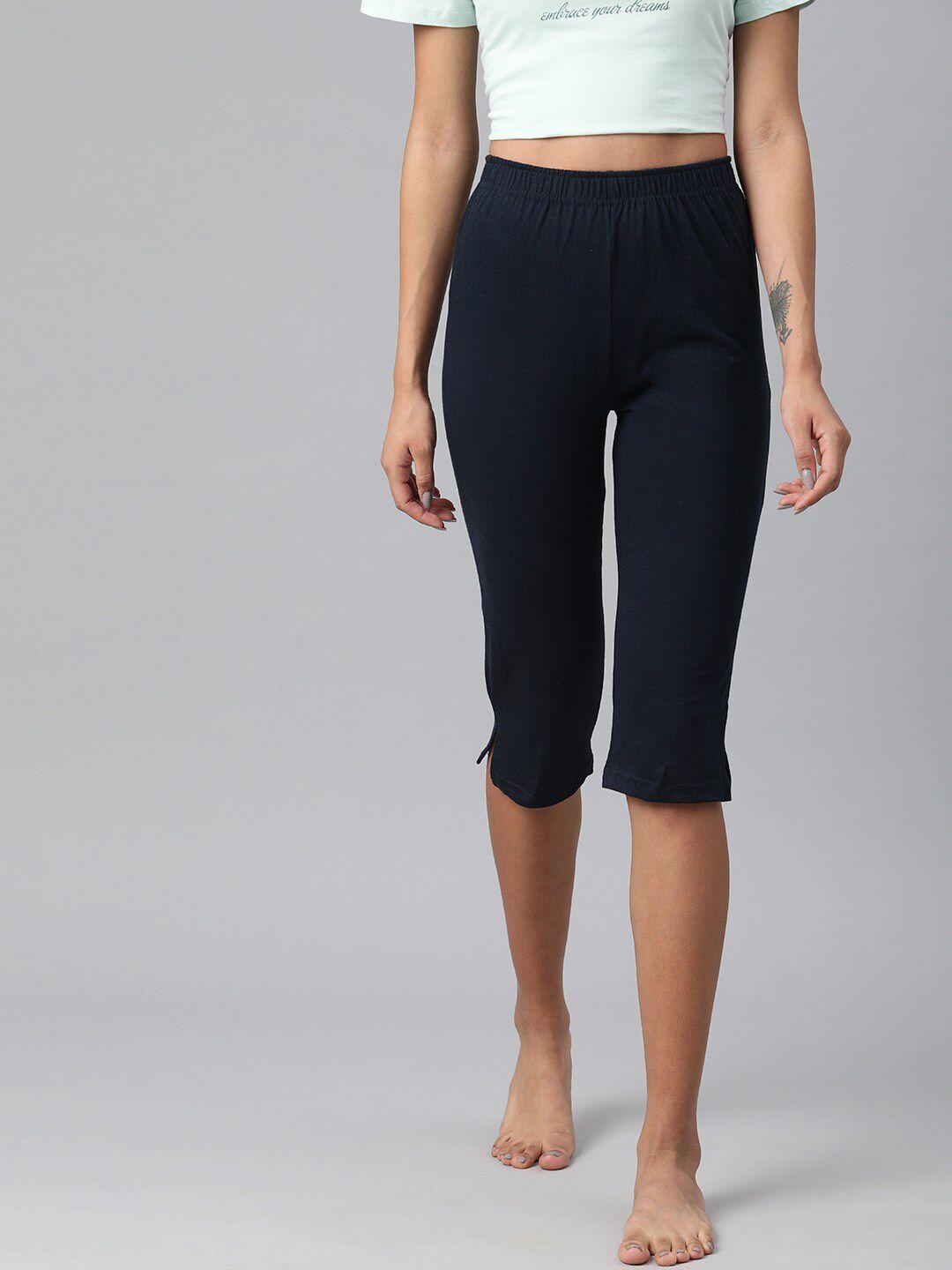 not yet by us women navy blue pure cotton capris