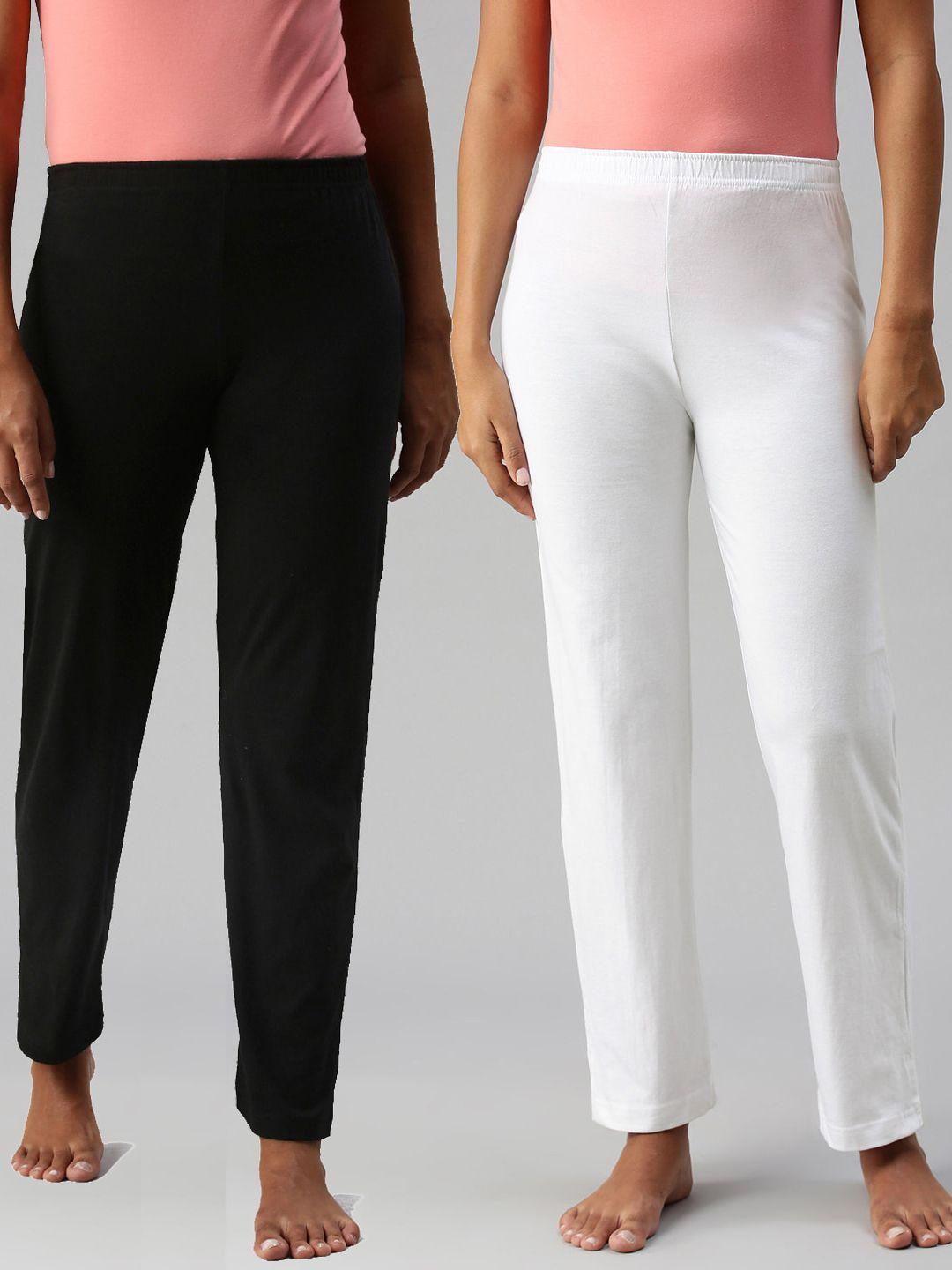 not yet by us women pack of 2 white & black solid cotton lounge pants