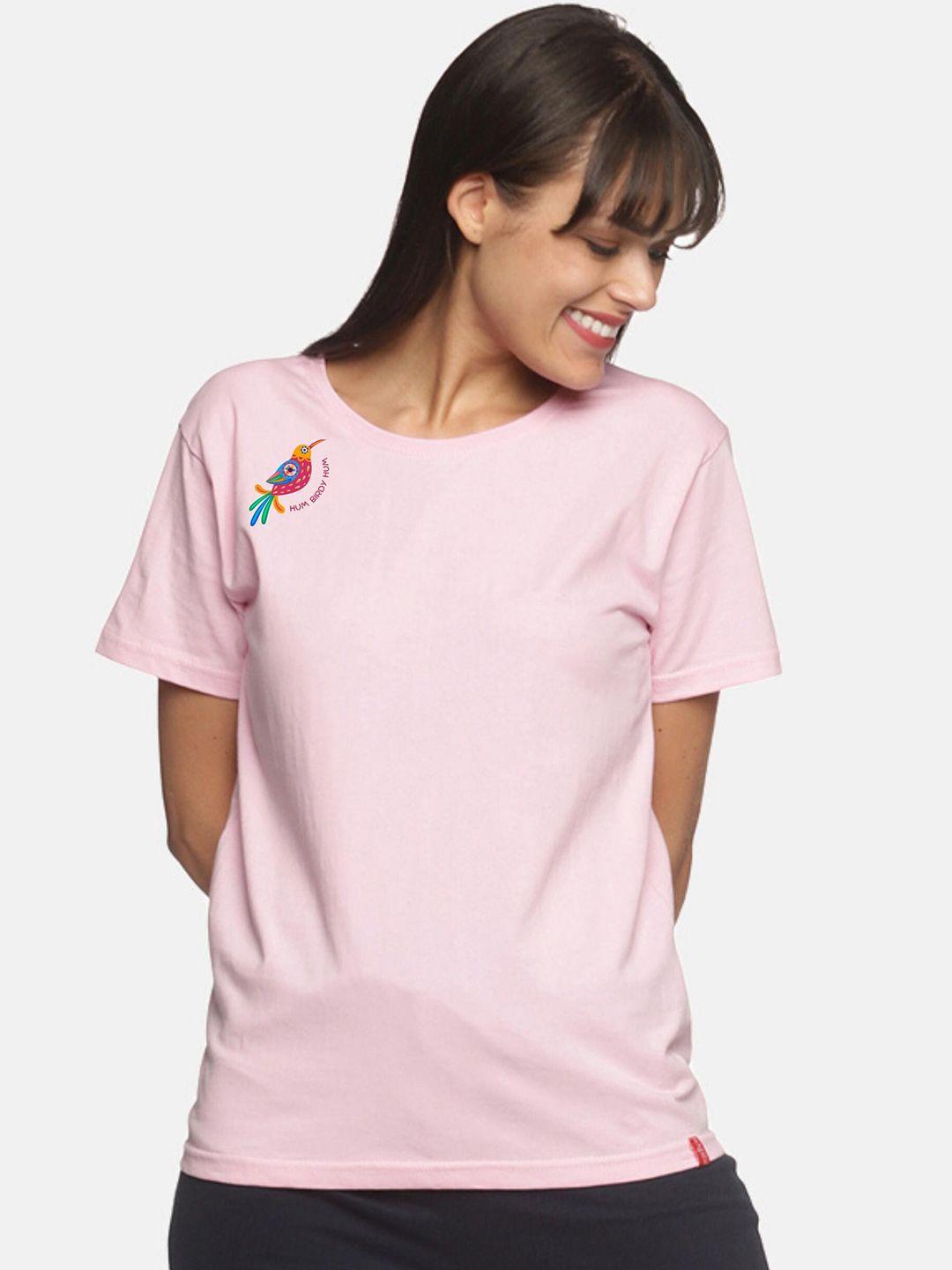 not yet by us women pink solid cotton round neck t-shirts