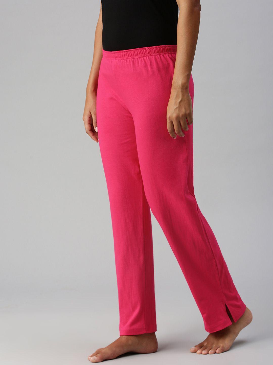not yet by us women pink solid mid-rise cotton lounge pants