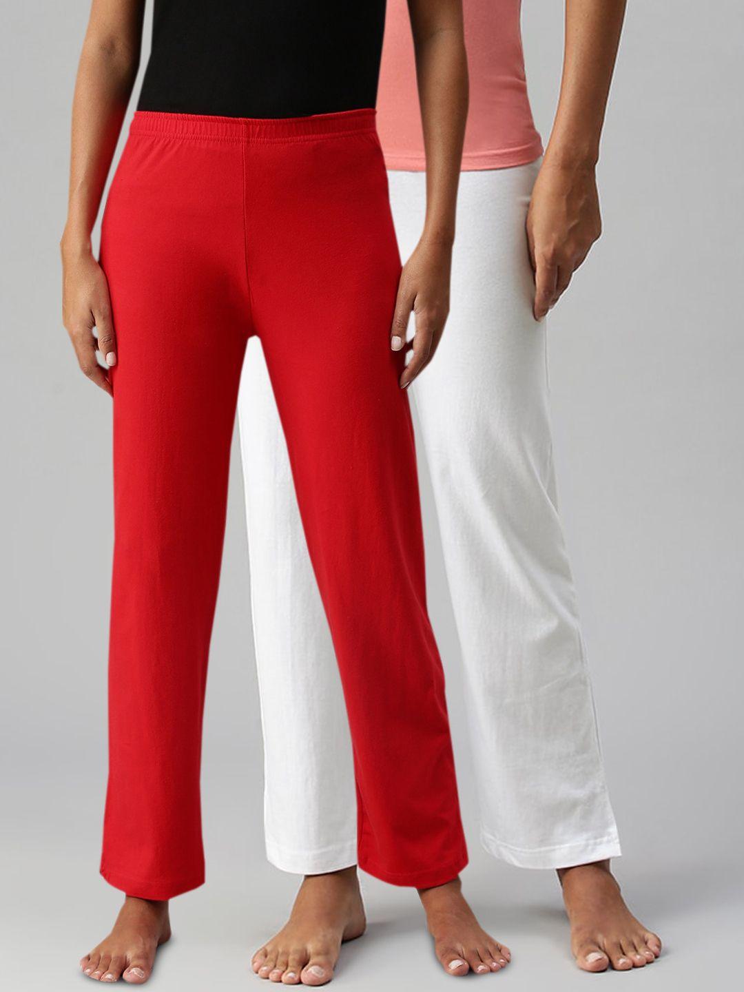 not yet by us women red & white pack of 2 mid rise solid lounge pants