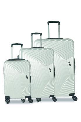 notch set of 3 polycarbonate silver trolley bags(55 cm,65 cm,75 cm)with 8 wheels and tsa lock - silver