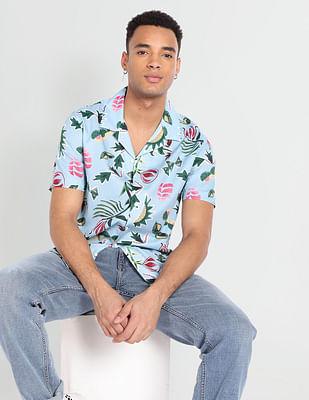 notch collar floral print shirt