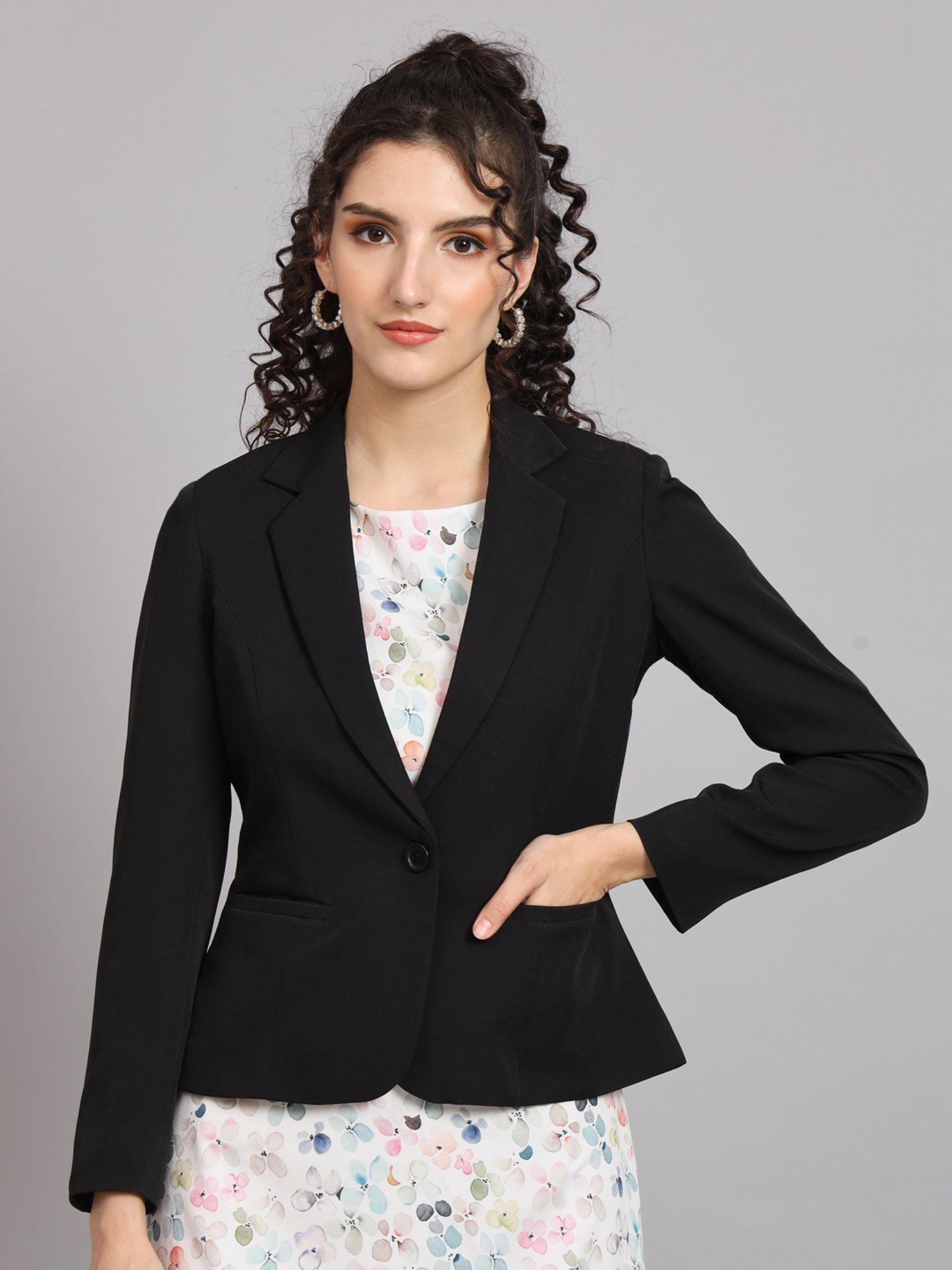 notch collar short blazer black