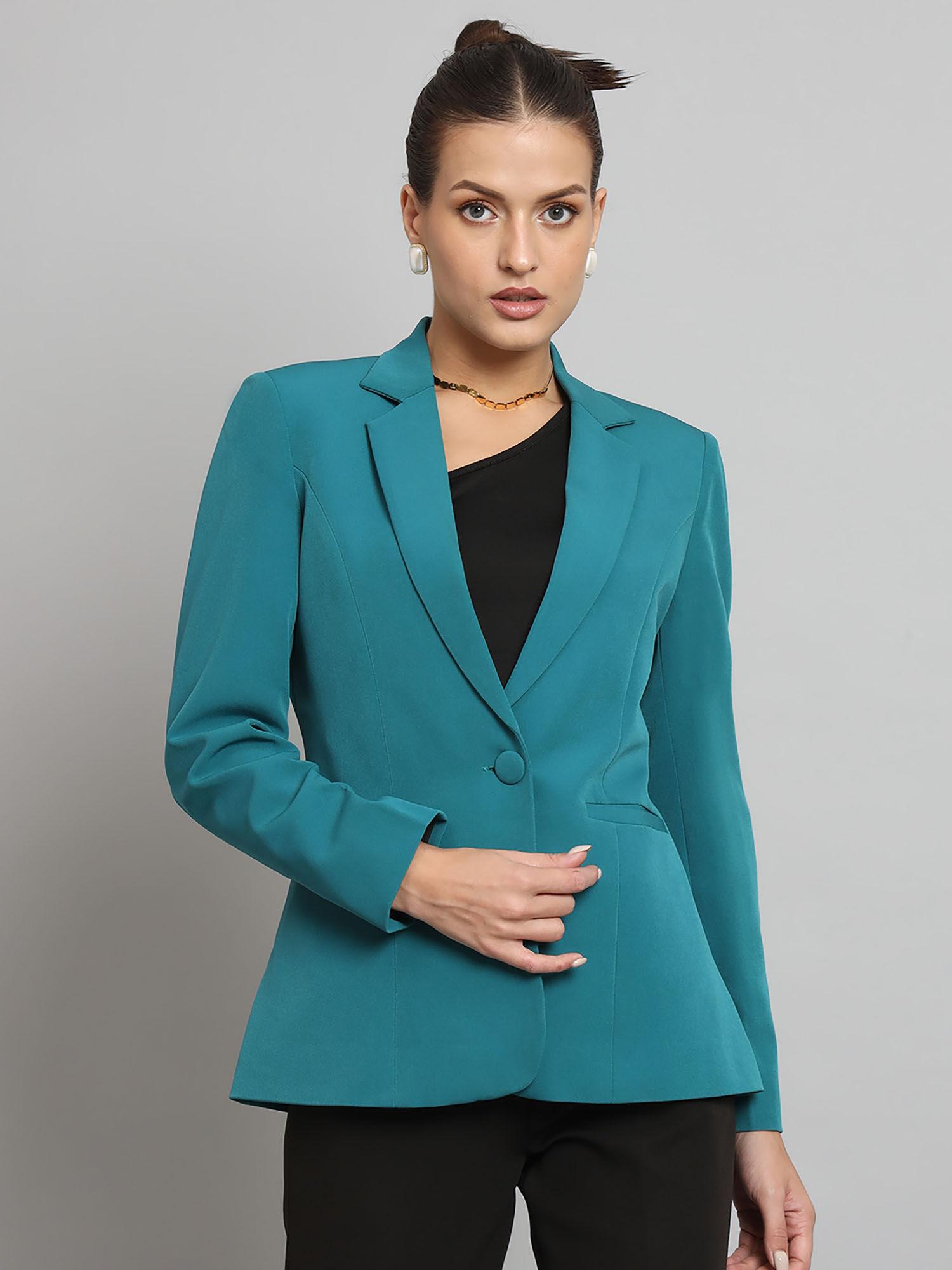 notch collar stretch blazer- teal green