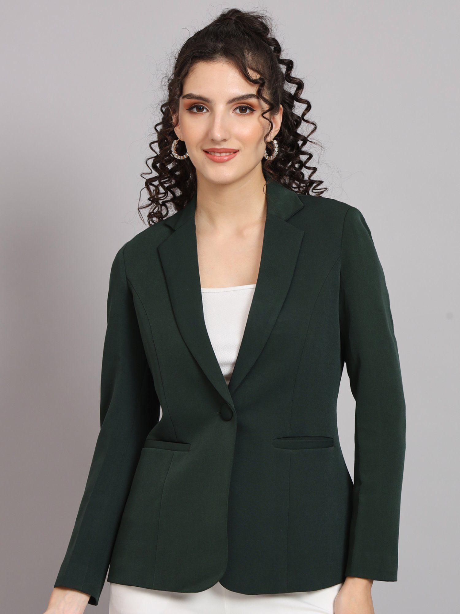 notch collar stretch blazer bottle green