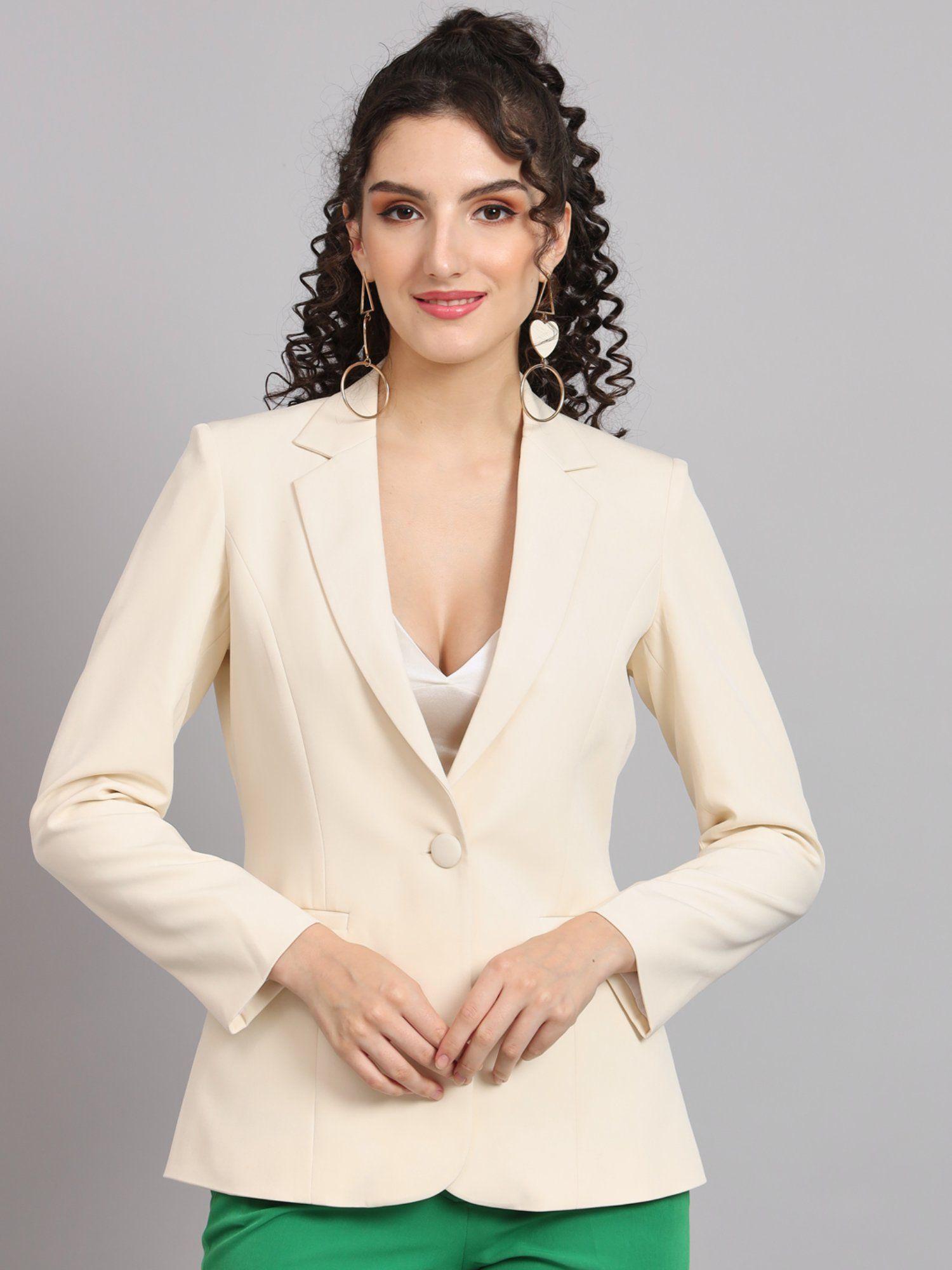 notch collar stretch blazer cream