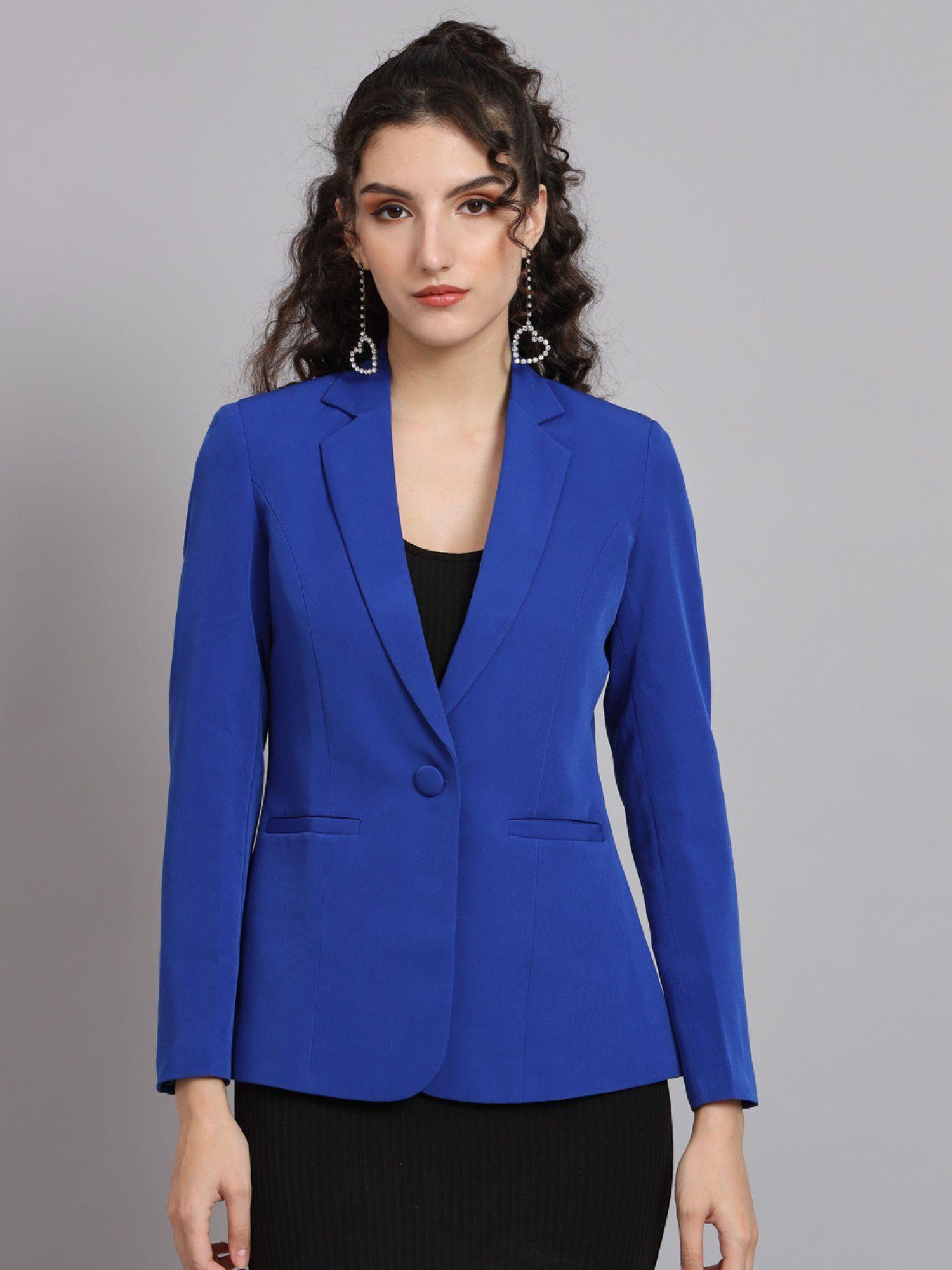 notch collar stretch blazer ink blue