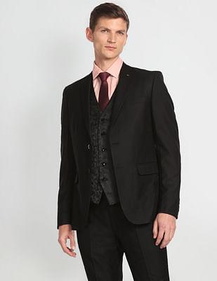 notch lapel collar patterned dobby three piece suit