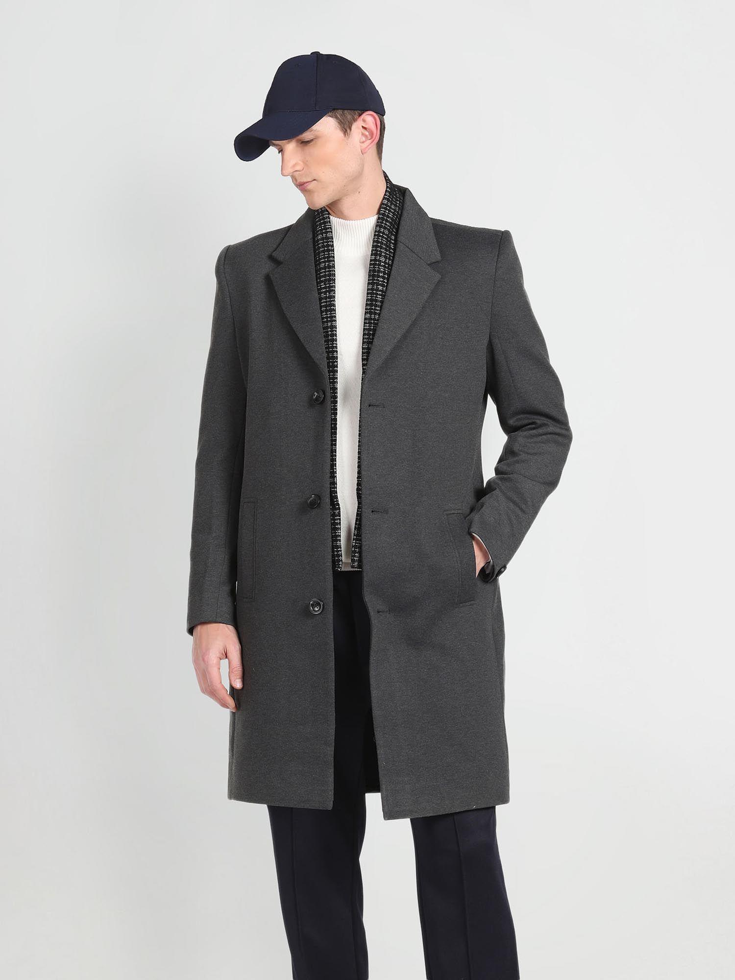 notch lapel collar solid trench coat