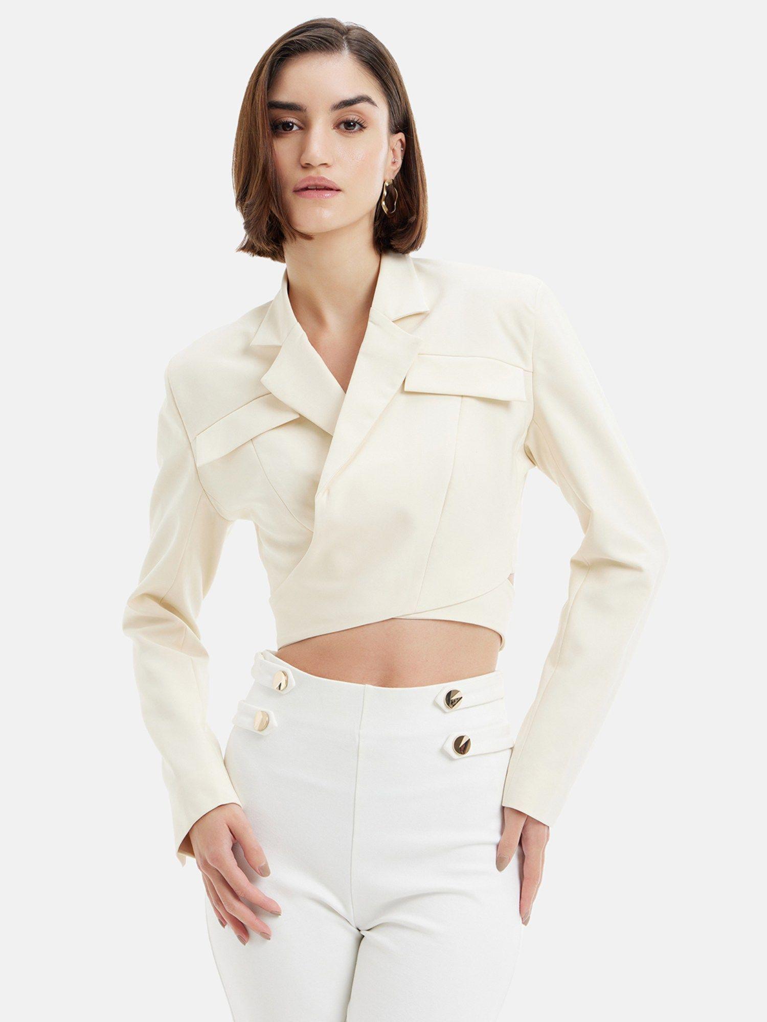 notched collar blazer with back knot detail