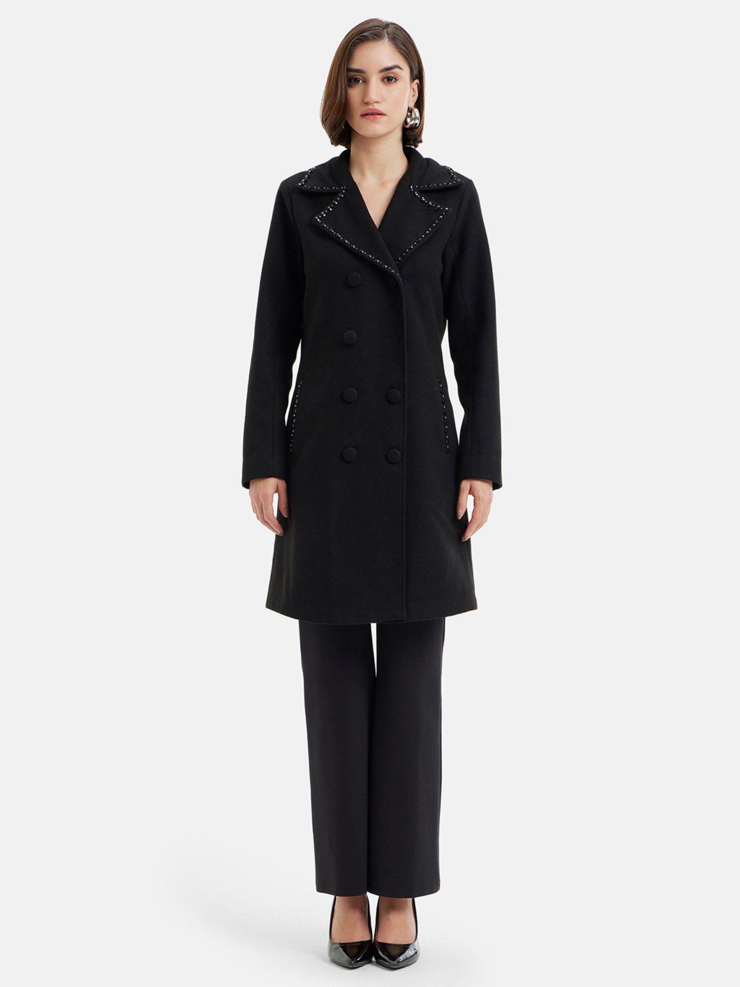 notched collar overcoat with hand embellishment