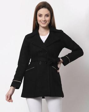 notched-lapel coat with waist tie up