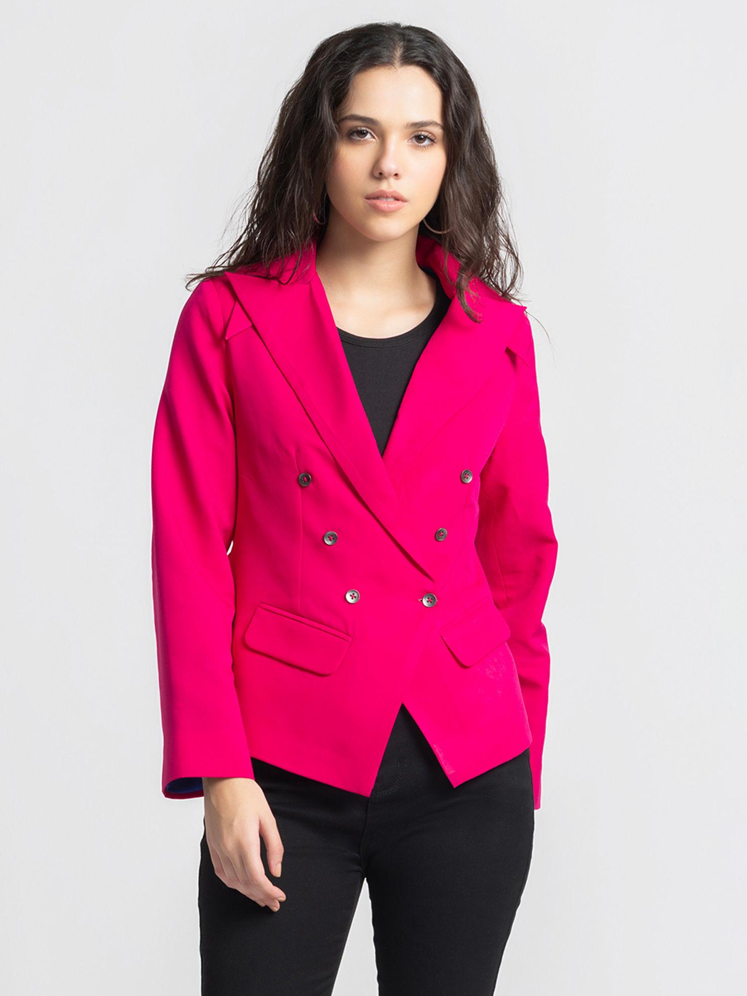 notched lapel collar fuchsia solid long sleeves party blazer for women