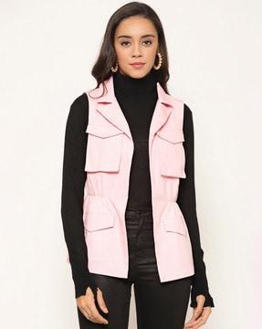 notched lapel jacket with flap pockets