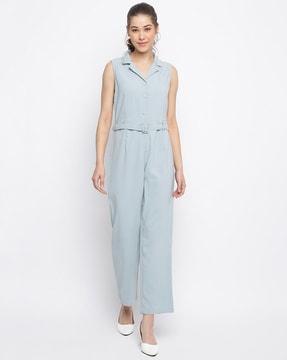 notched lapel jumpsuit with belt