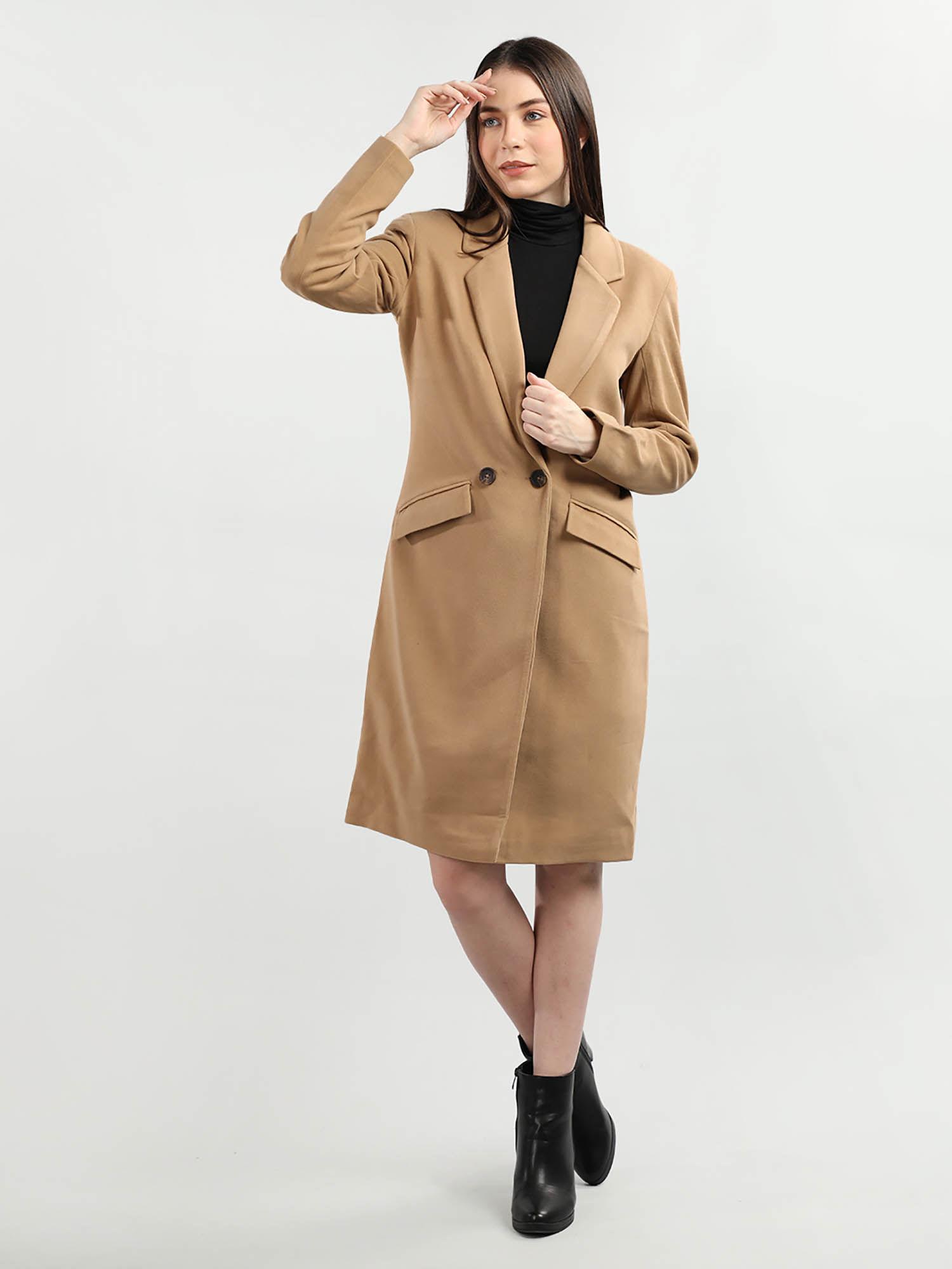 notched lapel longline woolen overcoat