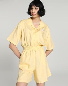 notched lapel playsuit with insert-pockets