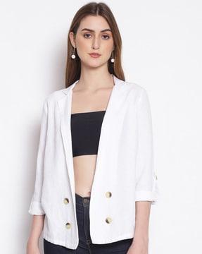 notched lapel shrug with roll-up sleeves