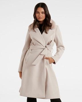 notched lapel waist tie-up trench coat