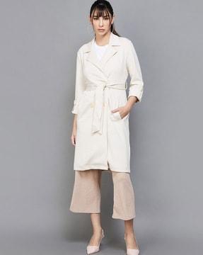 notched-lapel waist tie-up trench coat