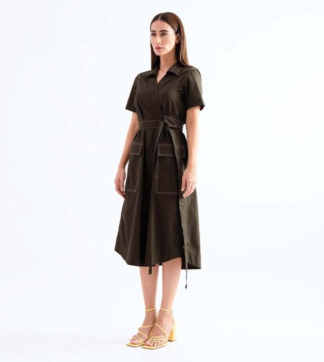 notebook military green keren wrap dress