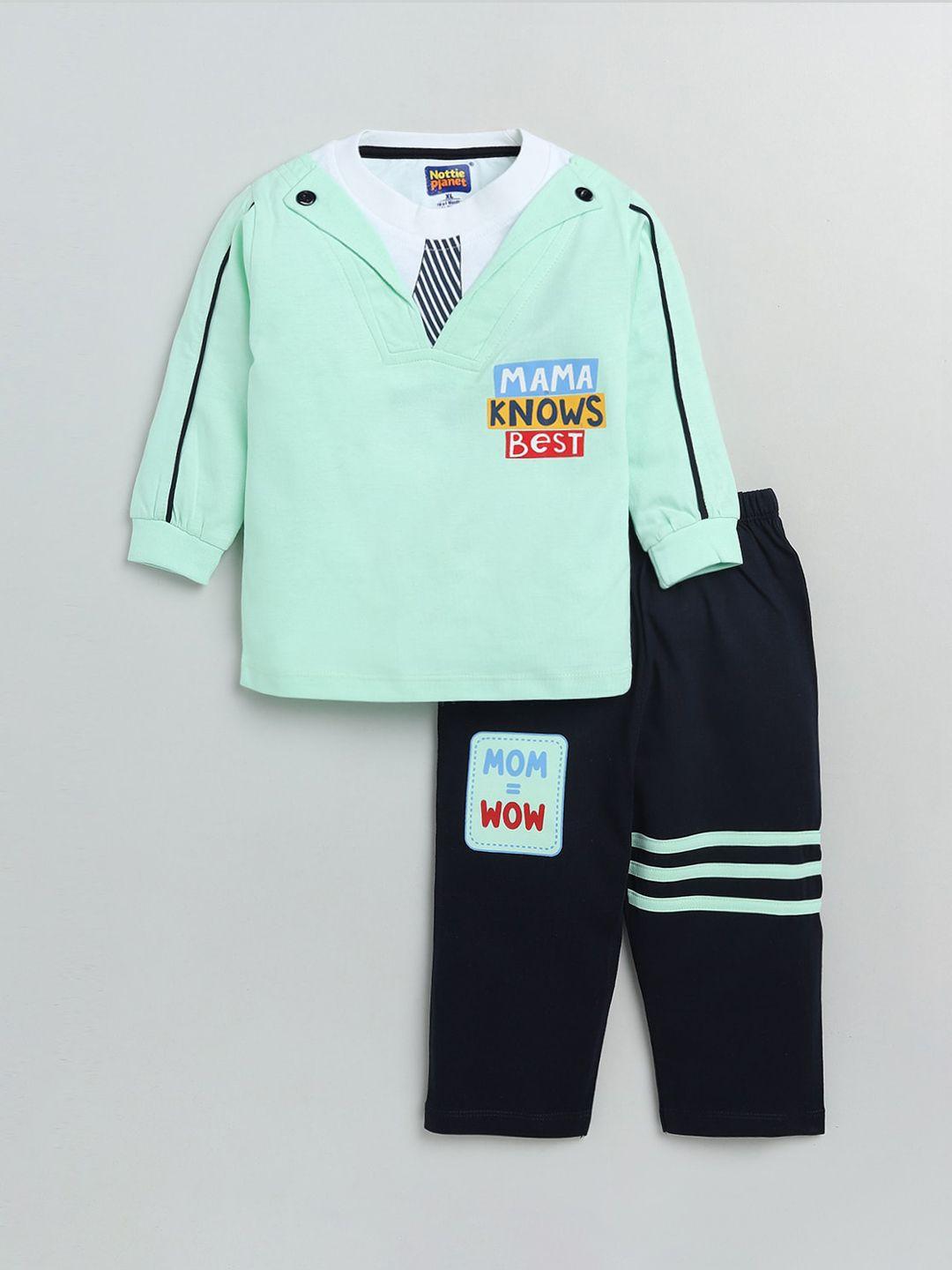 nottie-planet-boys-green-&-navy-blue-printed-pure-cotton-t-shirt-with-pyjamas
