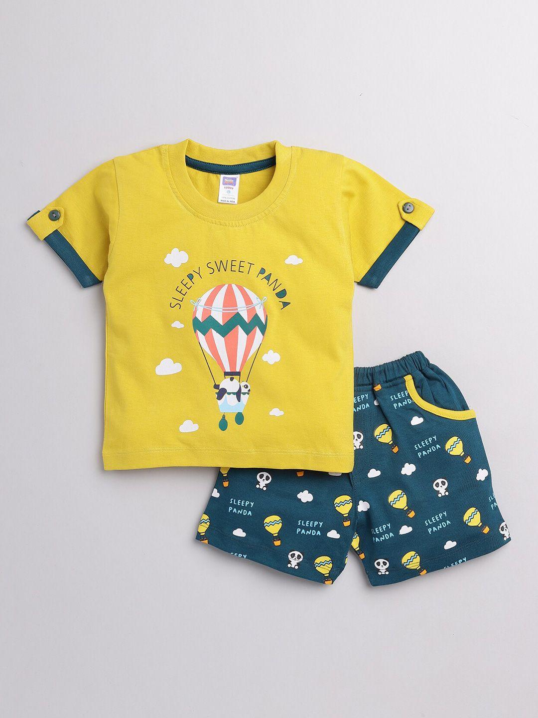 nottie planet boys mustard yellow & green printed pure cotton co-ords
