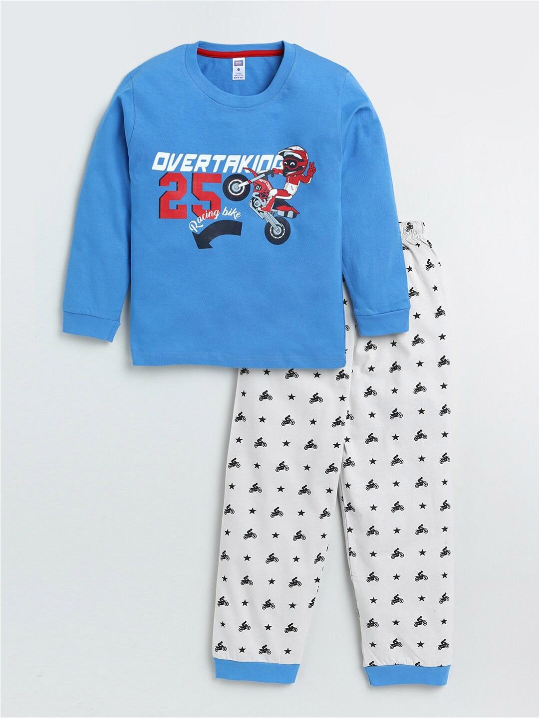 nottie planet boys printed cotton t-shirt with pyjamas set
