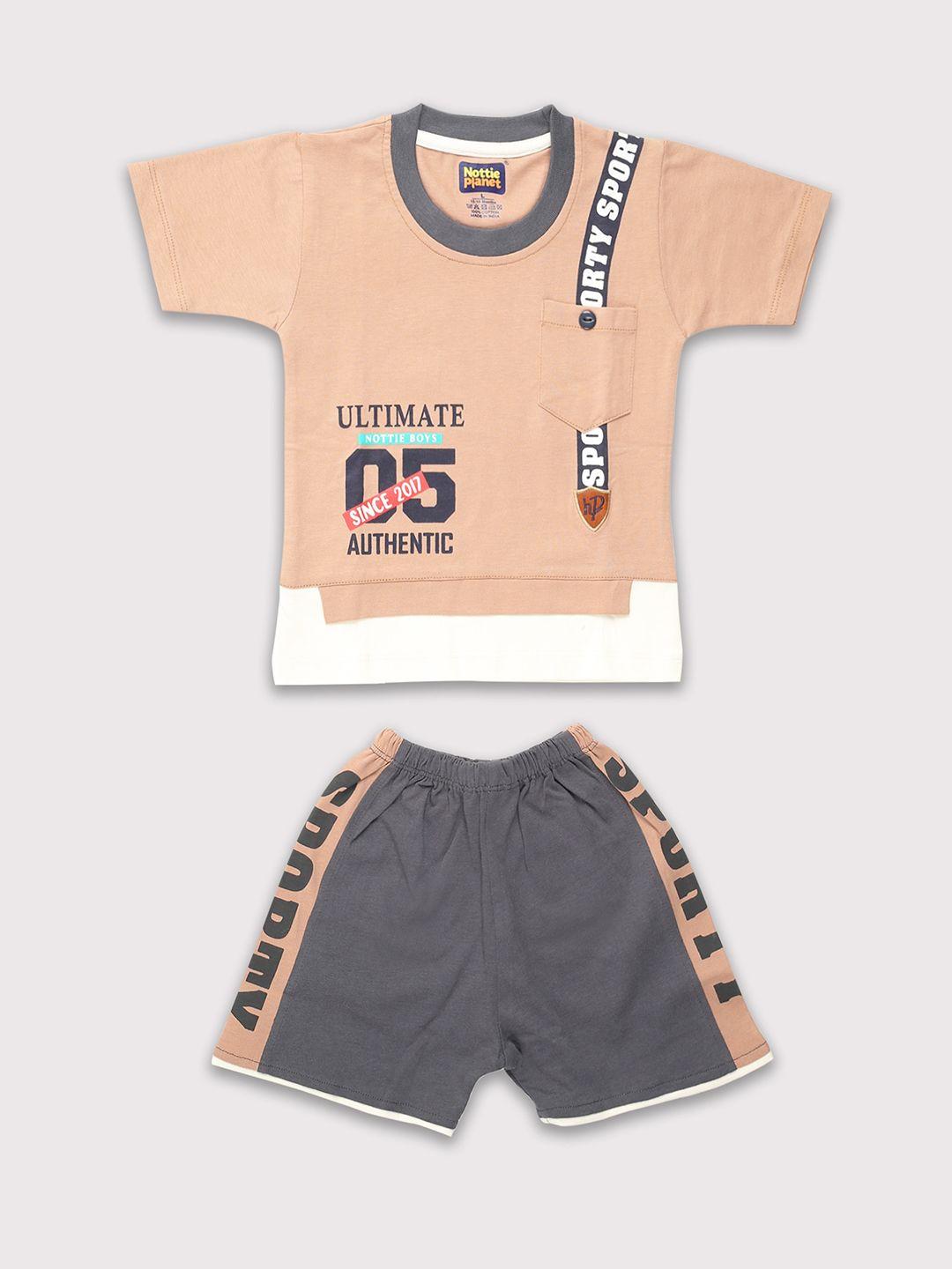 nottie planet boys printed cotton t-shirt with shorts set