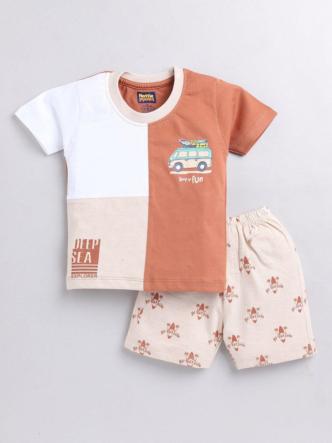 nottie planet boys printed pure cotton round neck t-shirt with shorts
