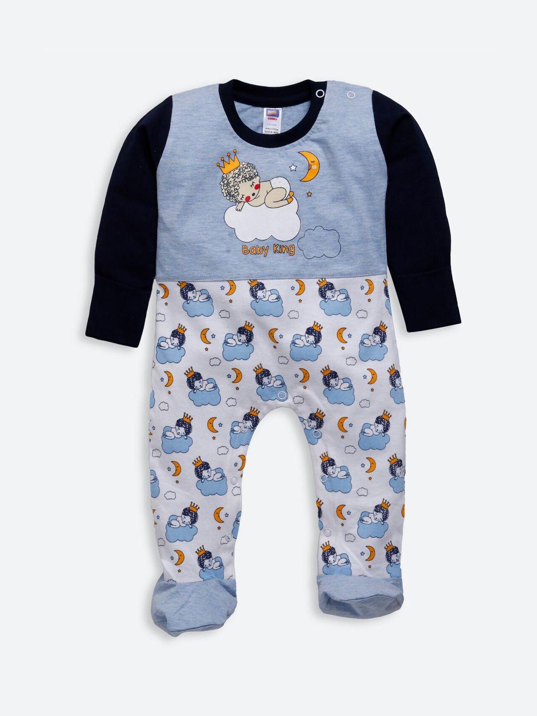 nottie planet kids blue & white printed cotton rompers