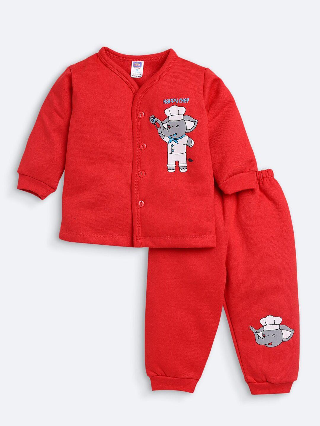 nottie planet kids red & white printed pure cotton clothing set