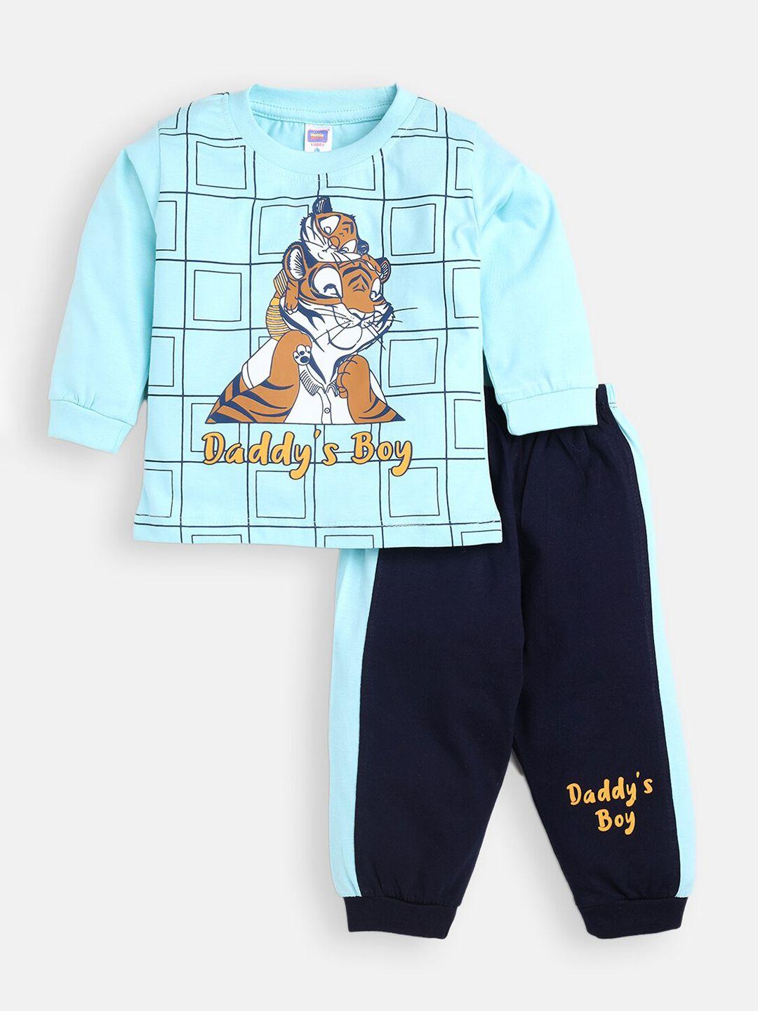 nottie planet boys blue & brown checked t-shirt with jogger trousers