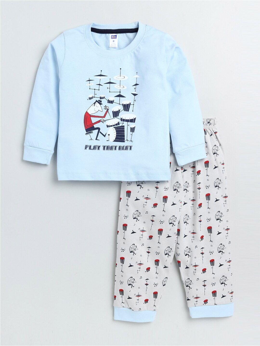 nottie planet boys blue & white printed t-shirt with pyjamas