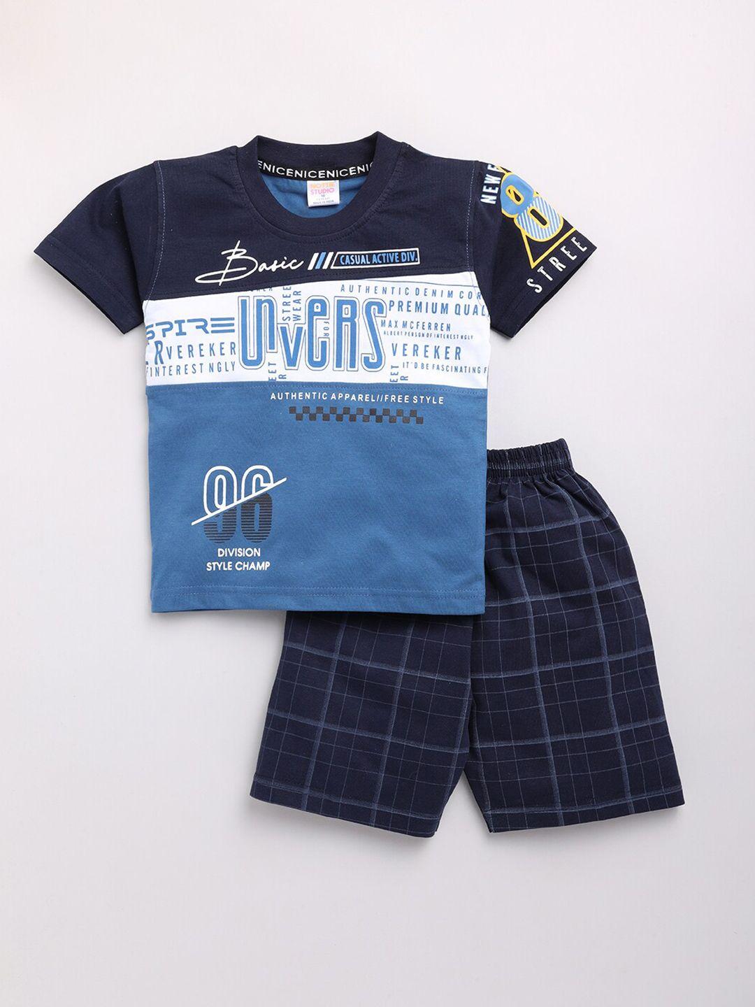 nottie planet boys blue printed pure cotton t-shirt with shorts