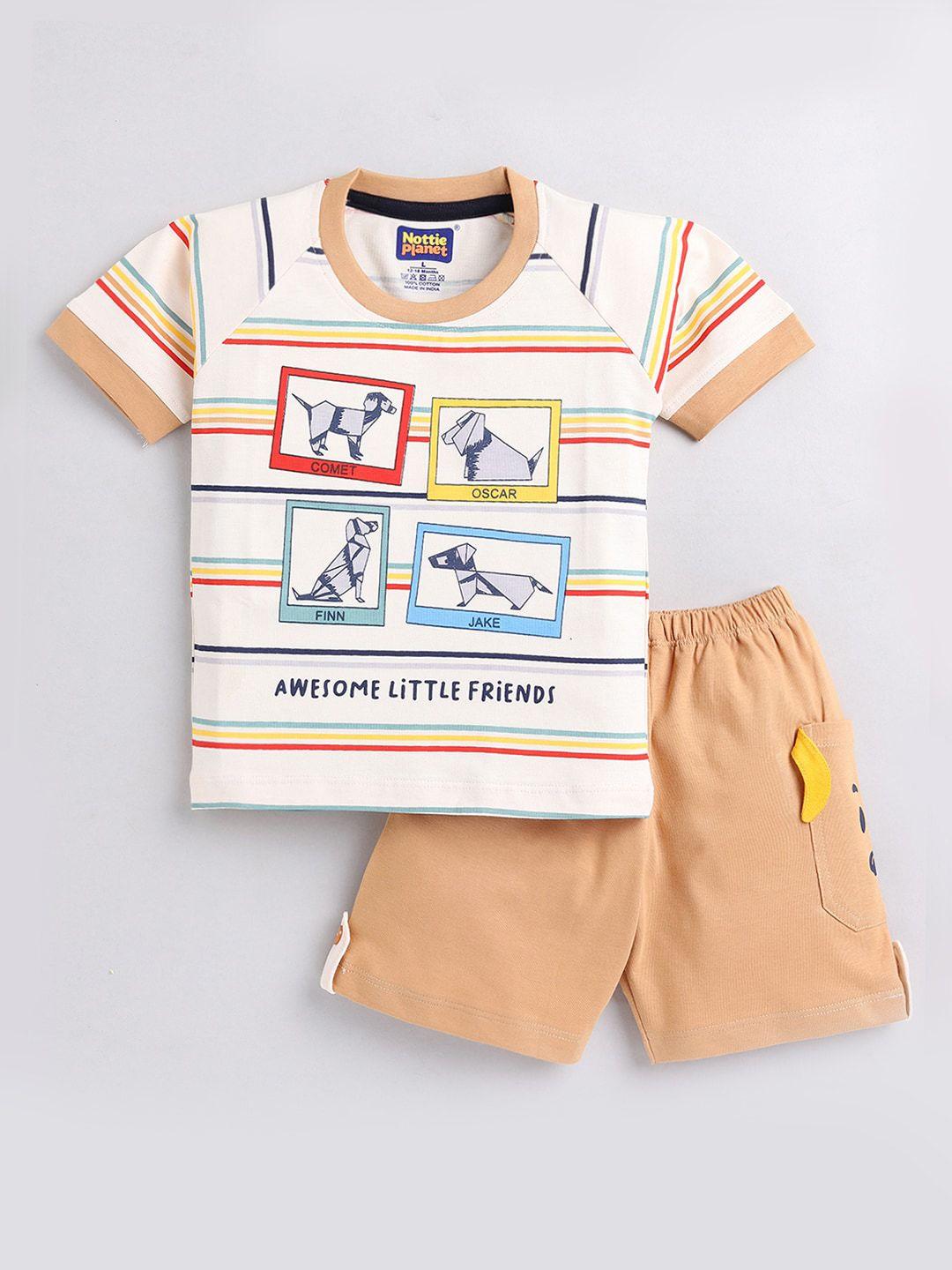 nottie planet boys dog printed cotton t-shirt with shorts set