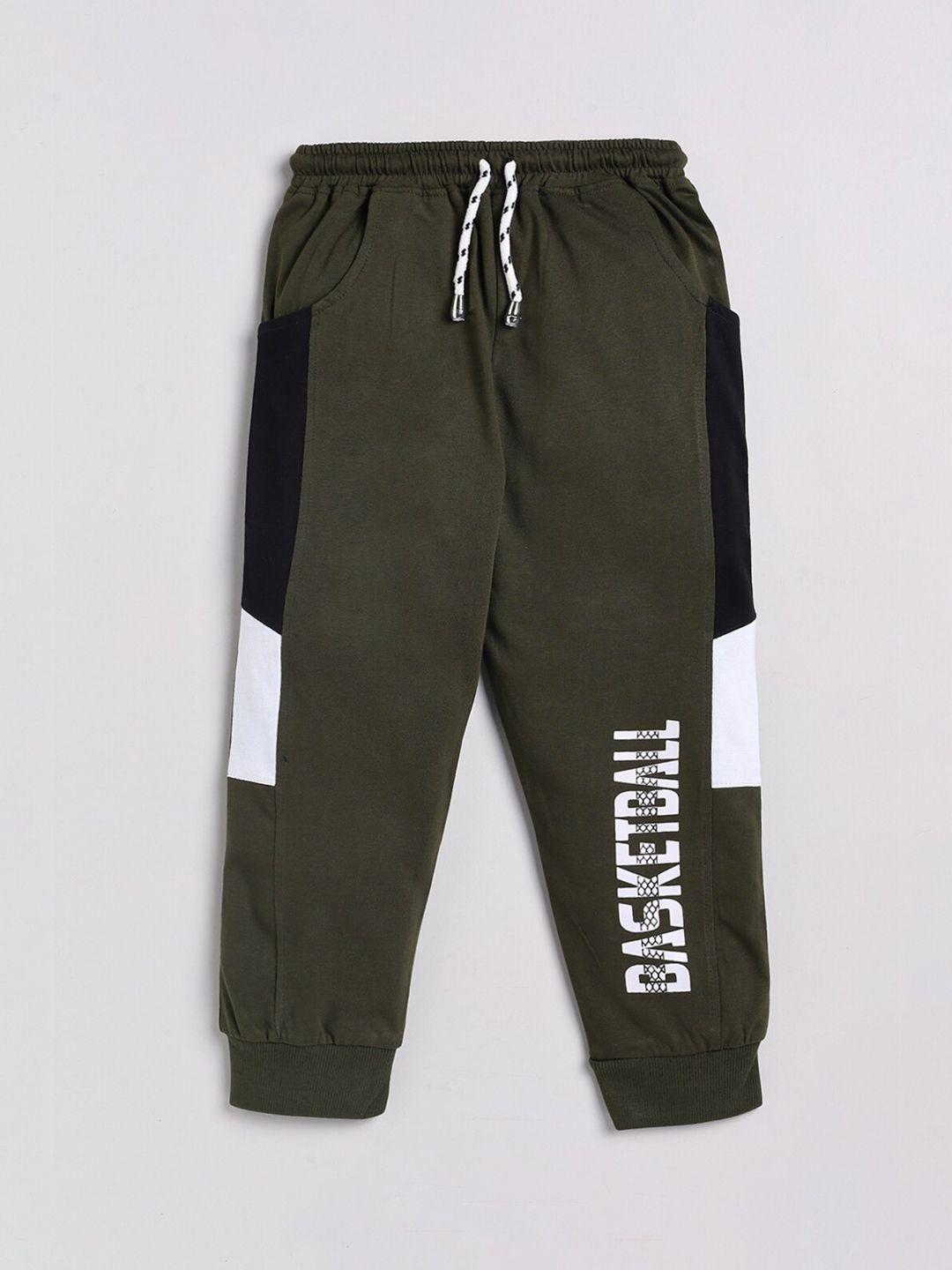 nottie planet boys olive green & white printed cotton  joggers