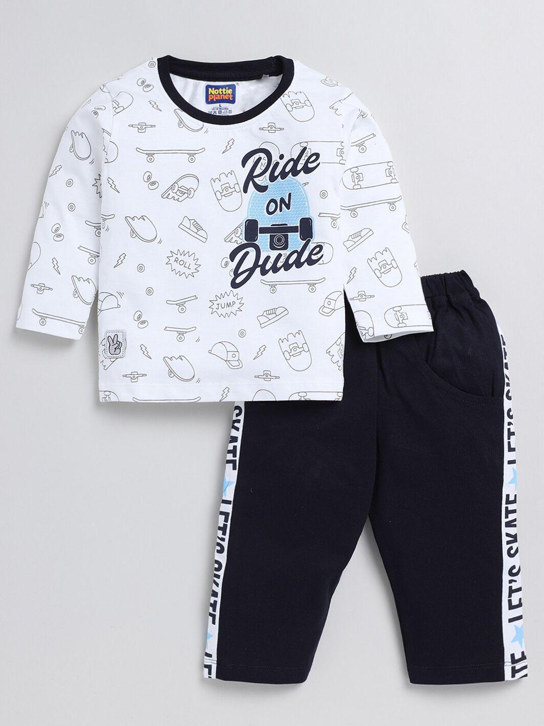 nottie planet boys printed pure cotton t-shirt with pyjamas