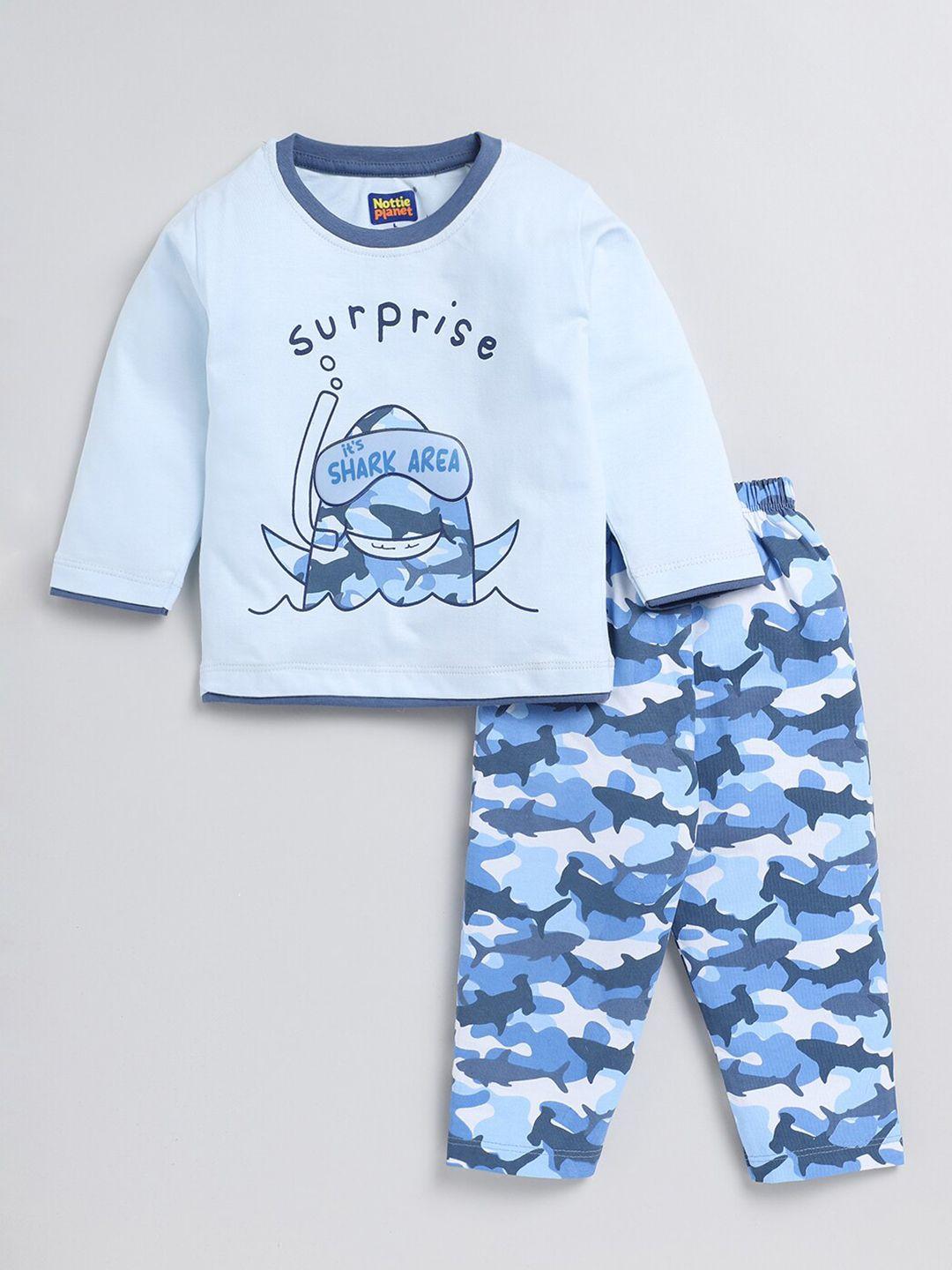 nottie planet boys printed pure cotton t-shirt with pyjamas