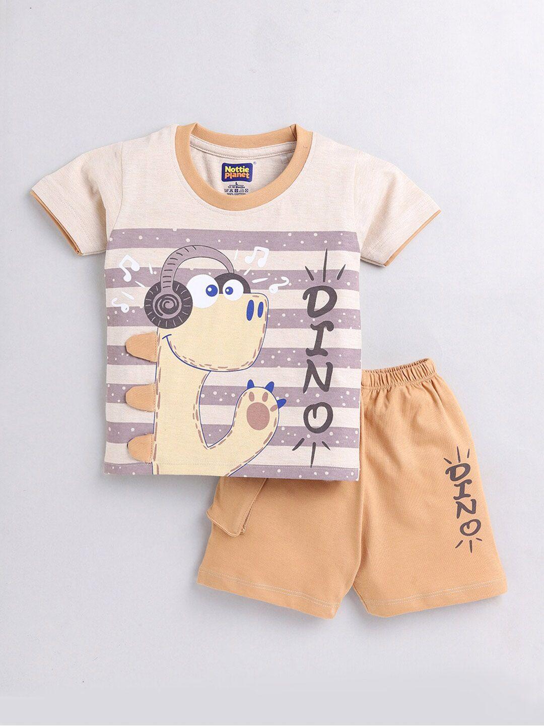 nottie planet boys printed pure cotton t-shirt with shorts set