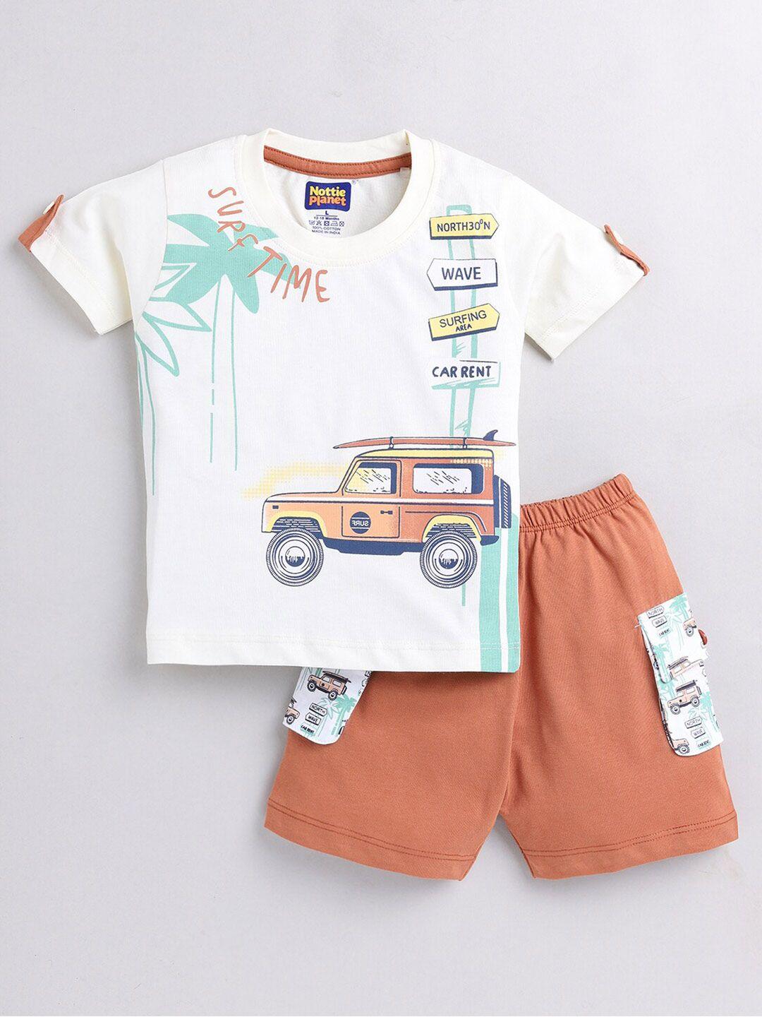 nottie planet boys printed pure cotton t-shirt with shorts set