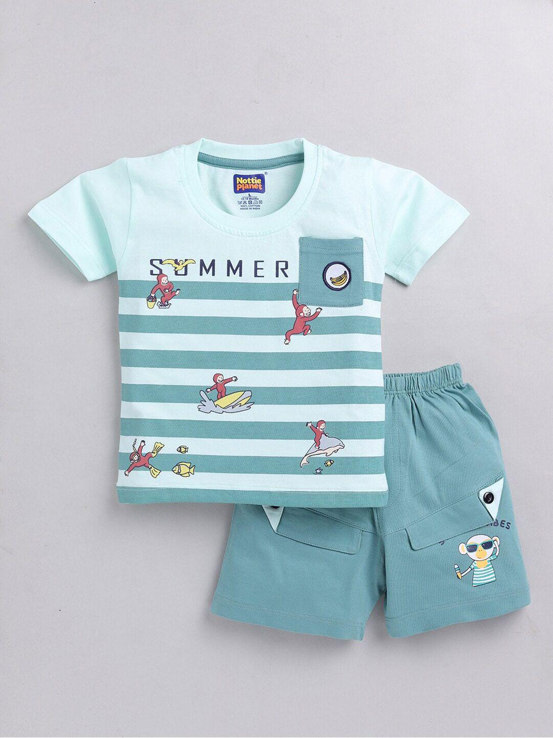 nottie planet boys printed pure cotton t-shirt with shorts set