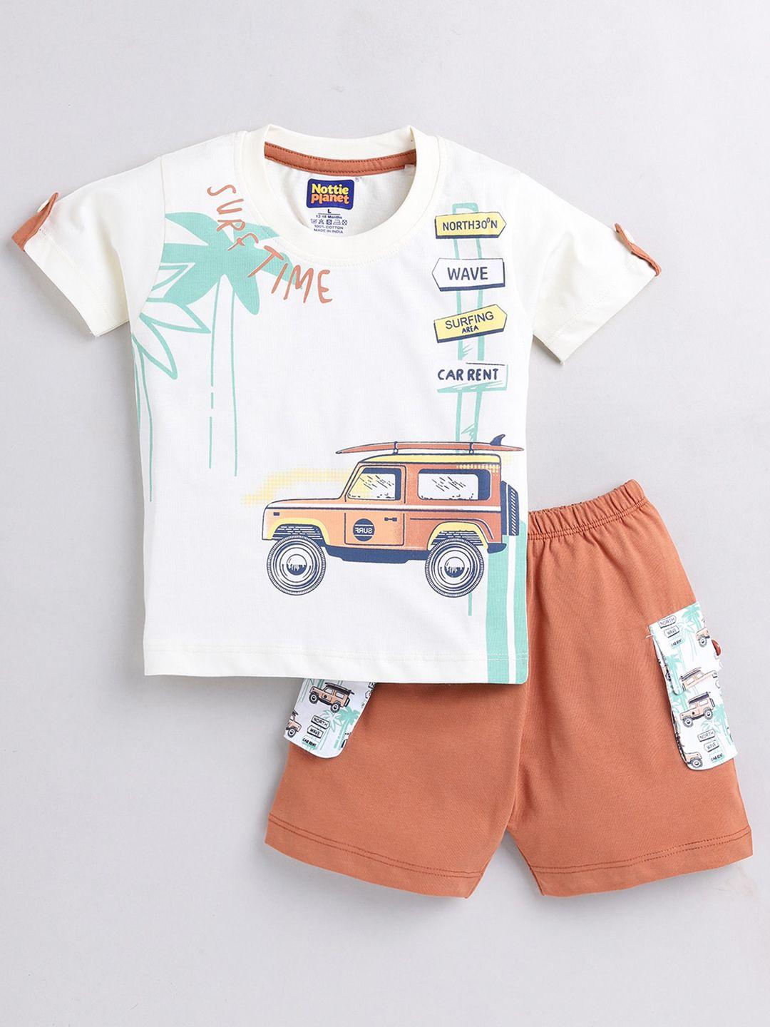 nottie planet boys printed pure cotton t-shirt with shorts