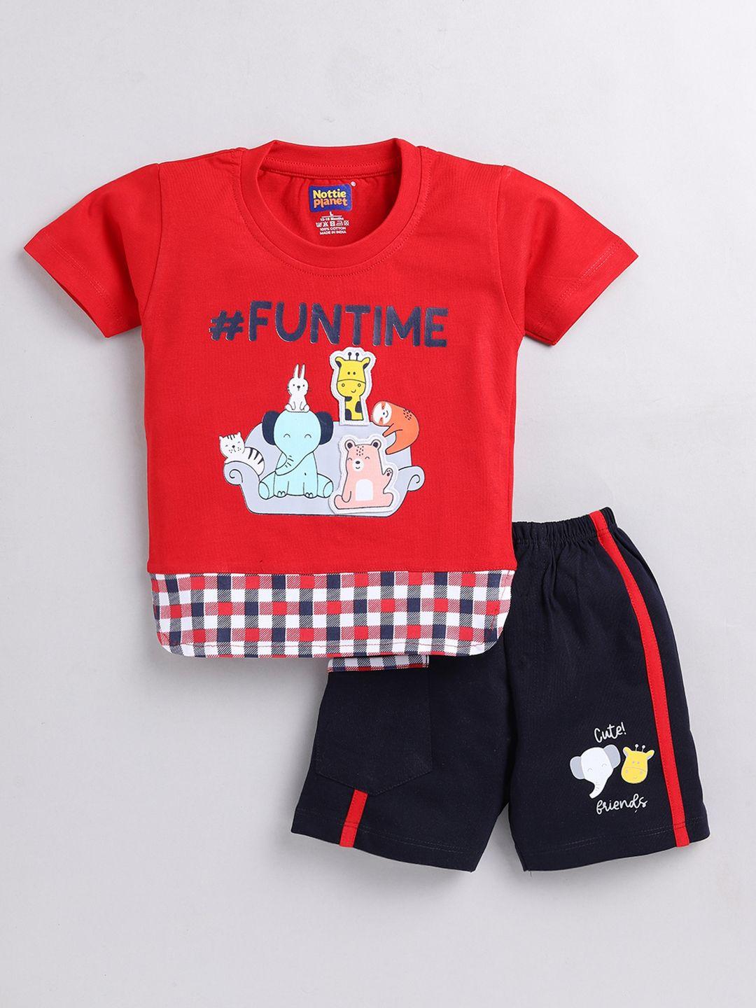 nottie planet boys printed pure cotton t-shirt with shorts