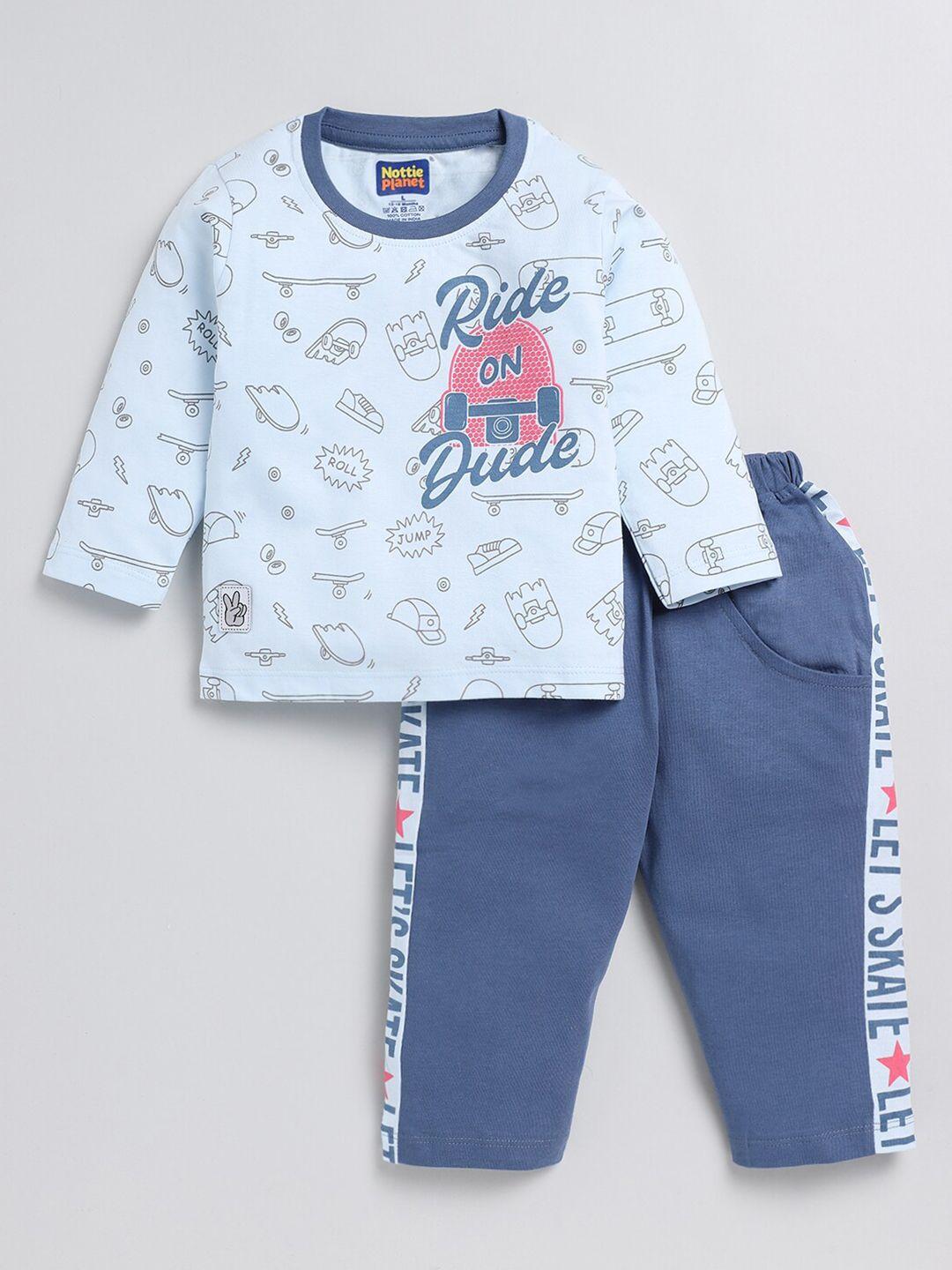 nottie planet boys printed pure cotton t-shirt with trousers